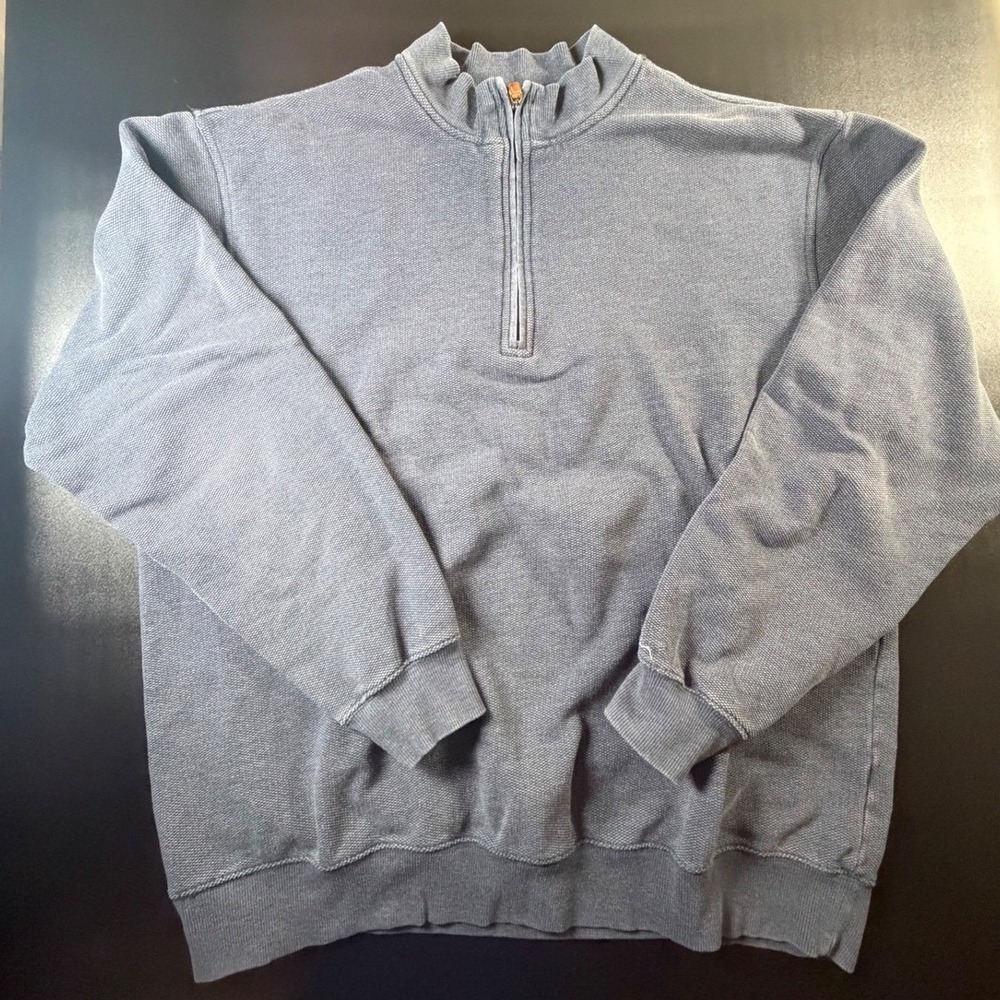 Greg Norman Mens XL Blue Quarter Zip Pullover Textured Waffle Knit Sweatshirt K5